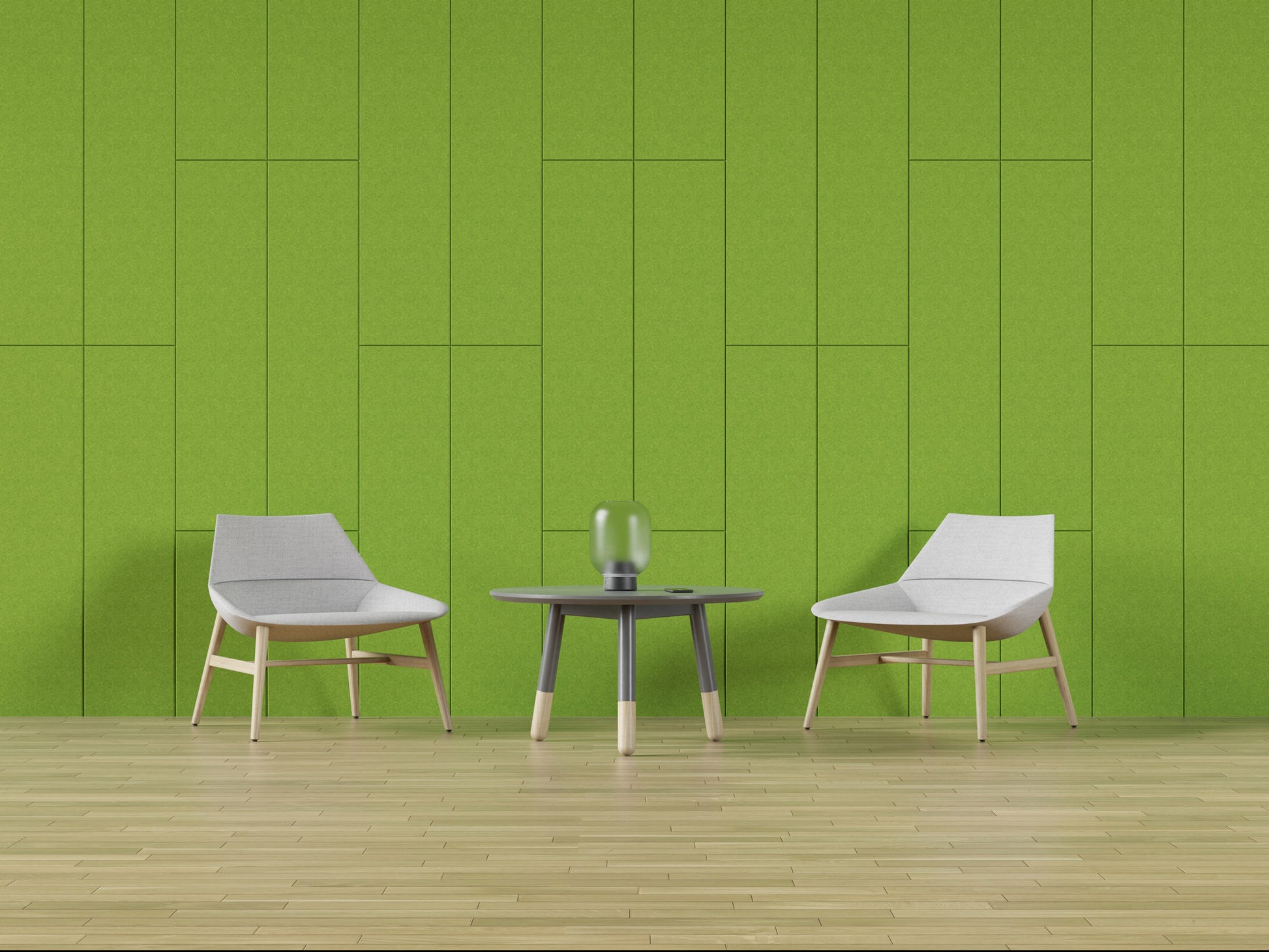 Acoustic felt wall coverings 4'x8' - beveled rectangles - room view render