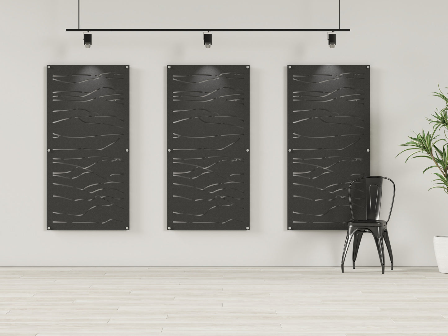 Acoustic felt wall panels with standoffs - 4x8 - Fractured Landscape - room view render