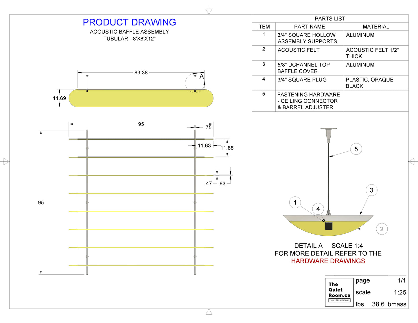 Acoustic-baffle-assembly-8x8_12in_Drawing_Tubular