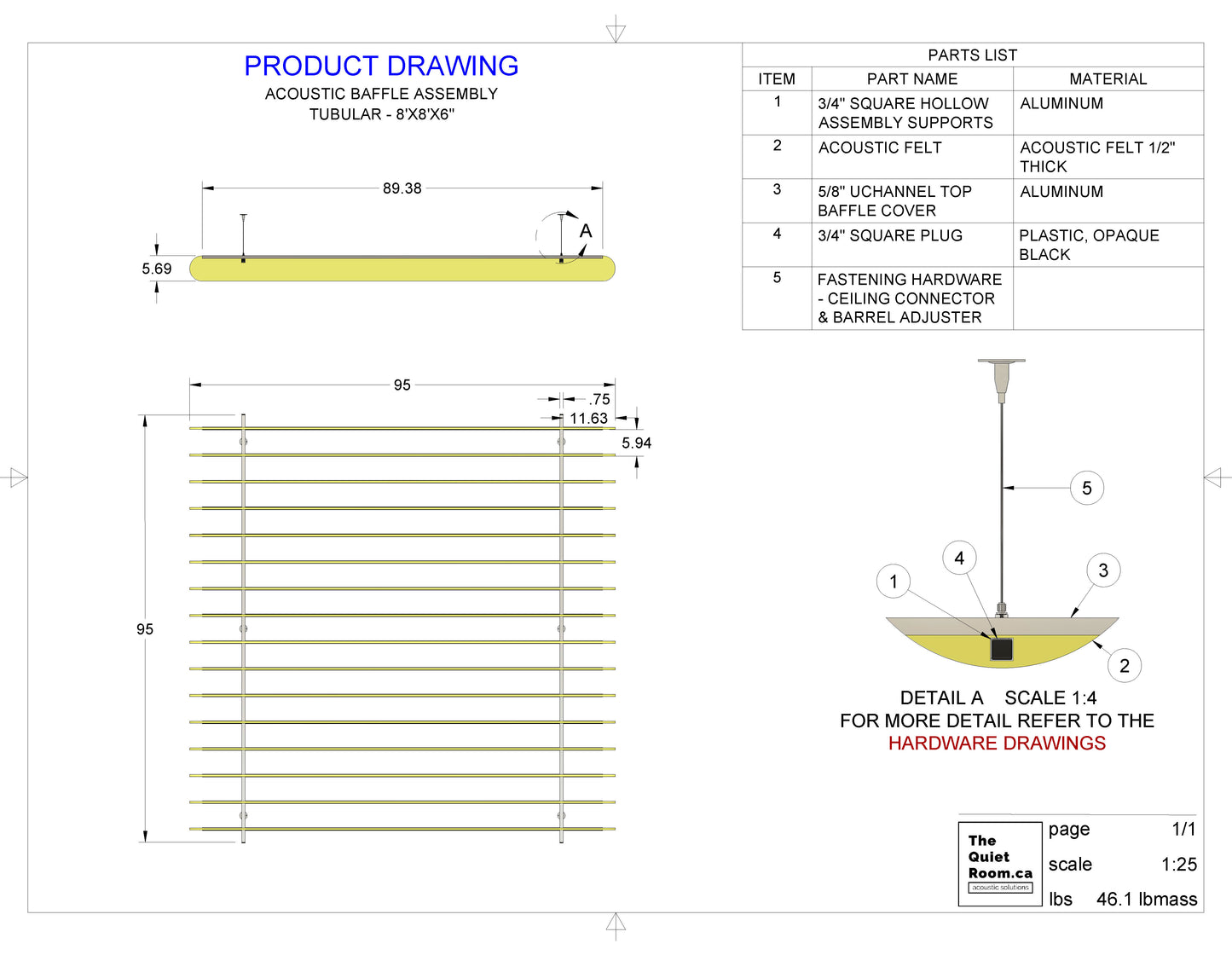 Acoustic-baffle-assembly-8x8_6in_Drawing-Tubular