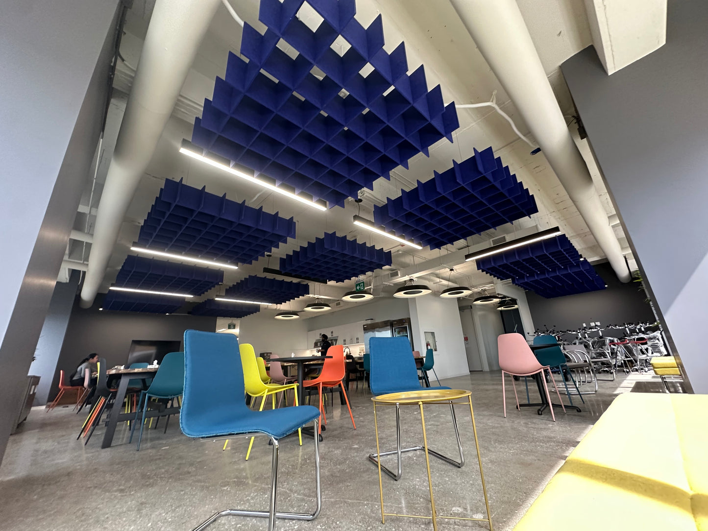 Acoustic Felt Ceiling Grid in Deep Blue Color For Change Makers Office Lunchroom