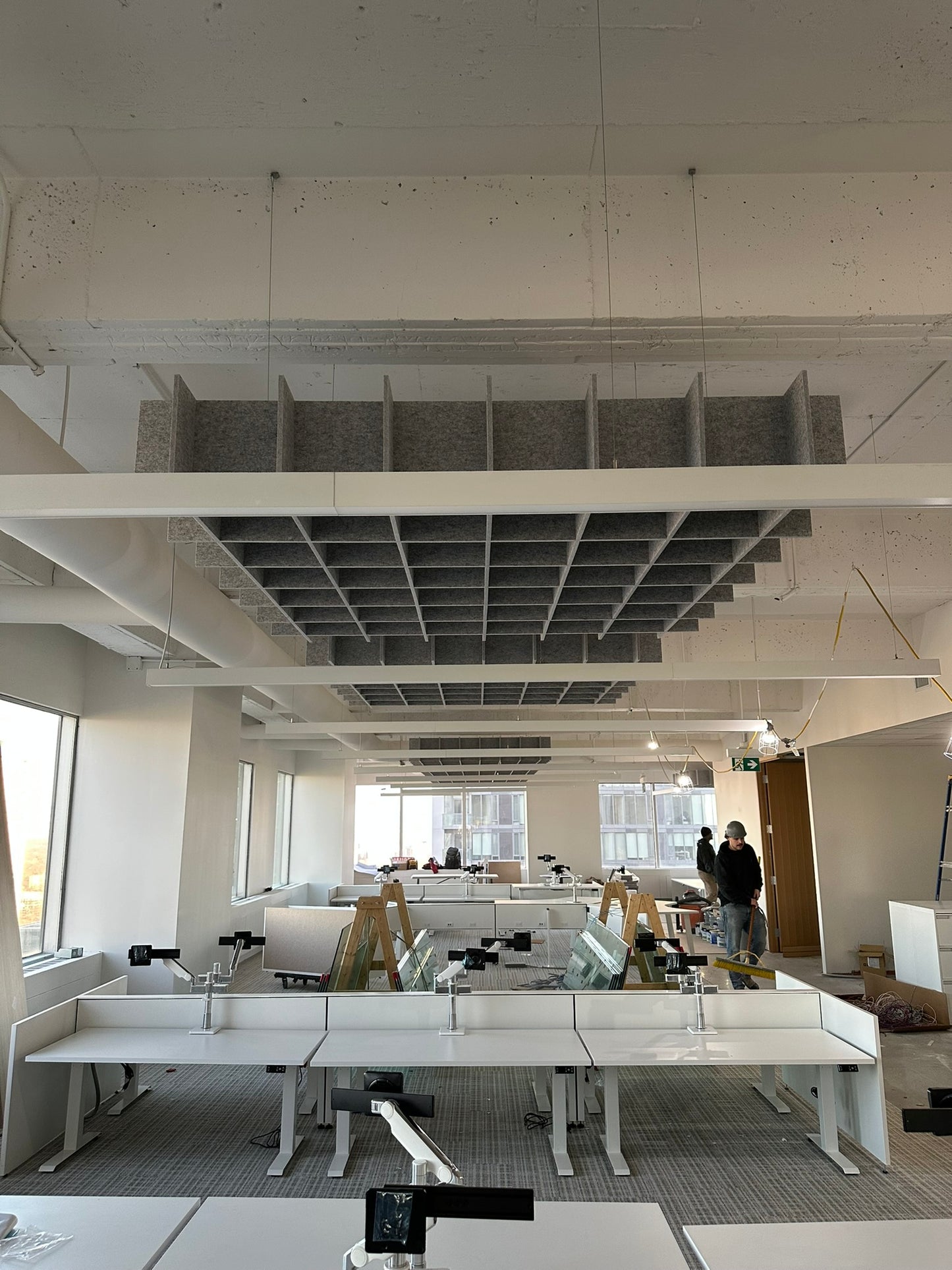 Acoustic Felt Baffle Grid Ceiling Fixture For Change Makers Office Space