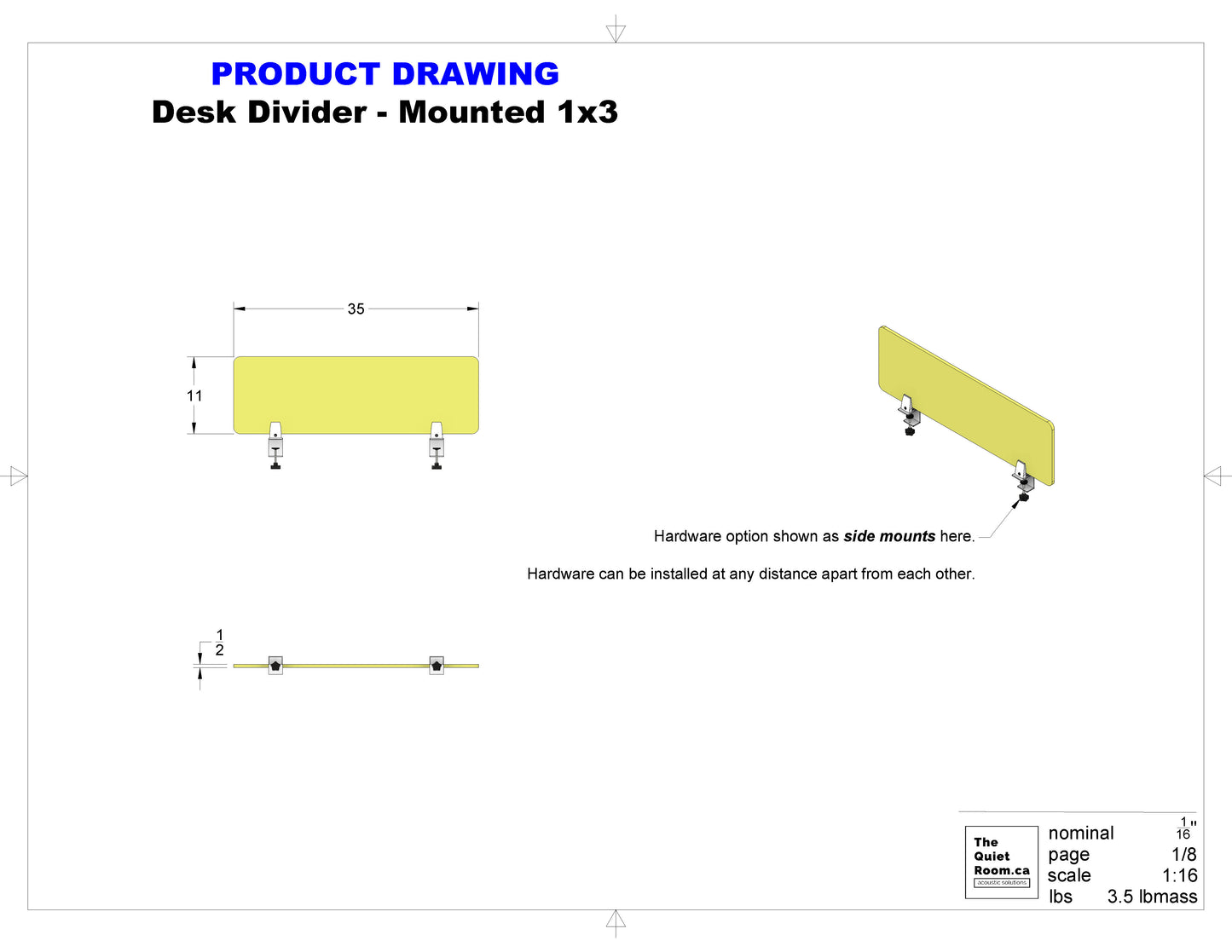 1'x3' Desk Divider