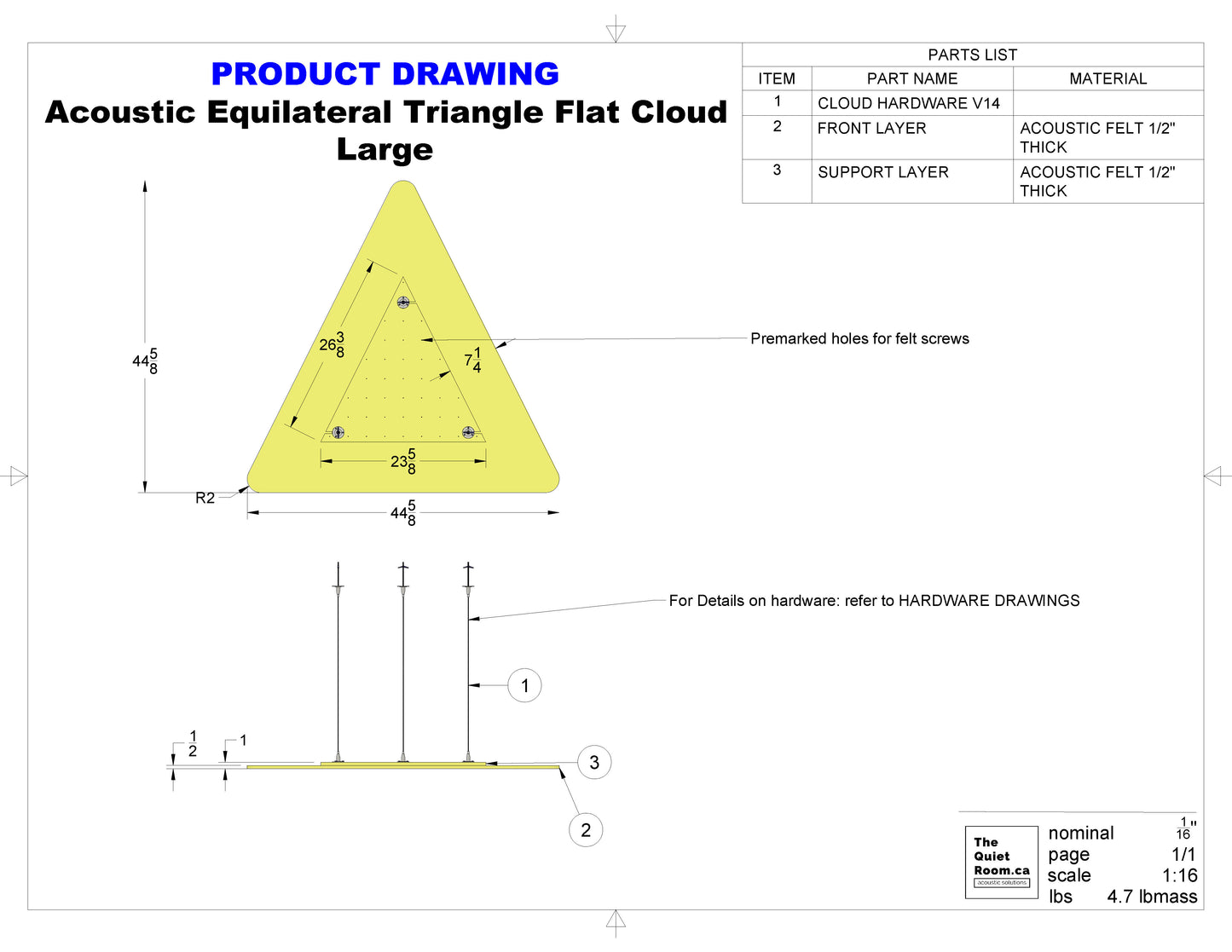 Acoustic Flat Cloud - Large Equilateral Triangle