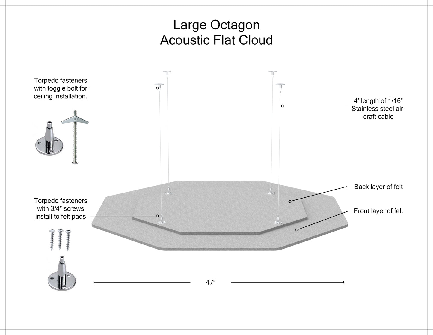 Acoustic Flat Cloud - Large Octagon