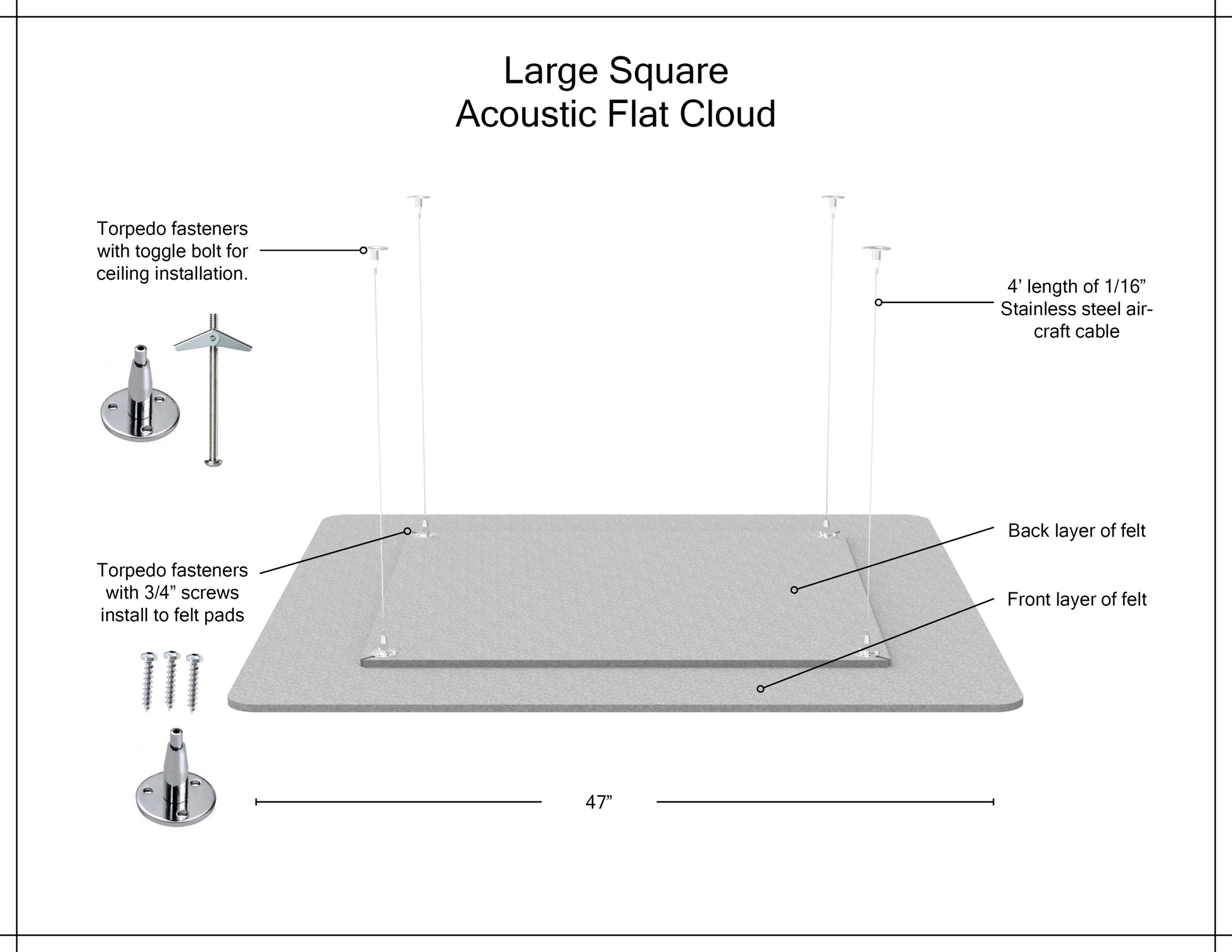 Large Square Acoustic Flat Cloud