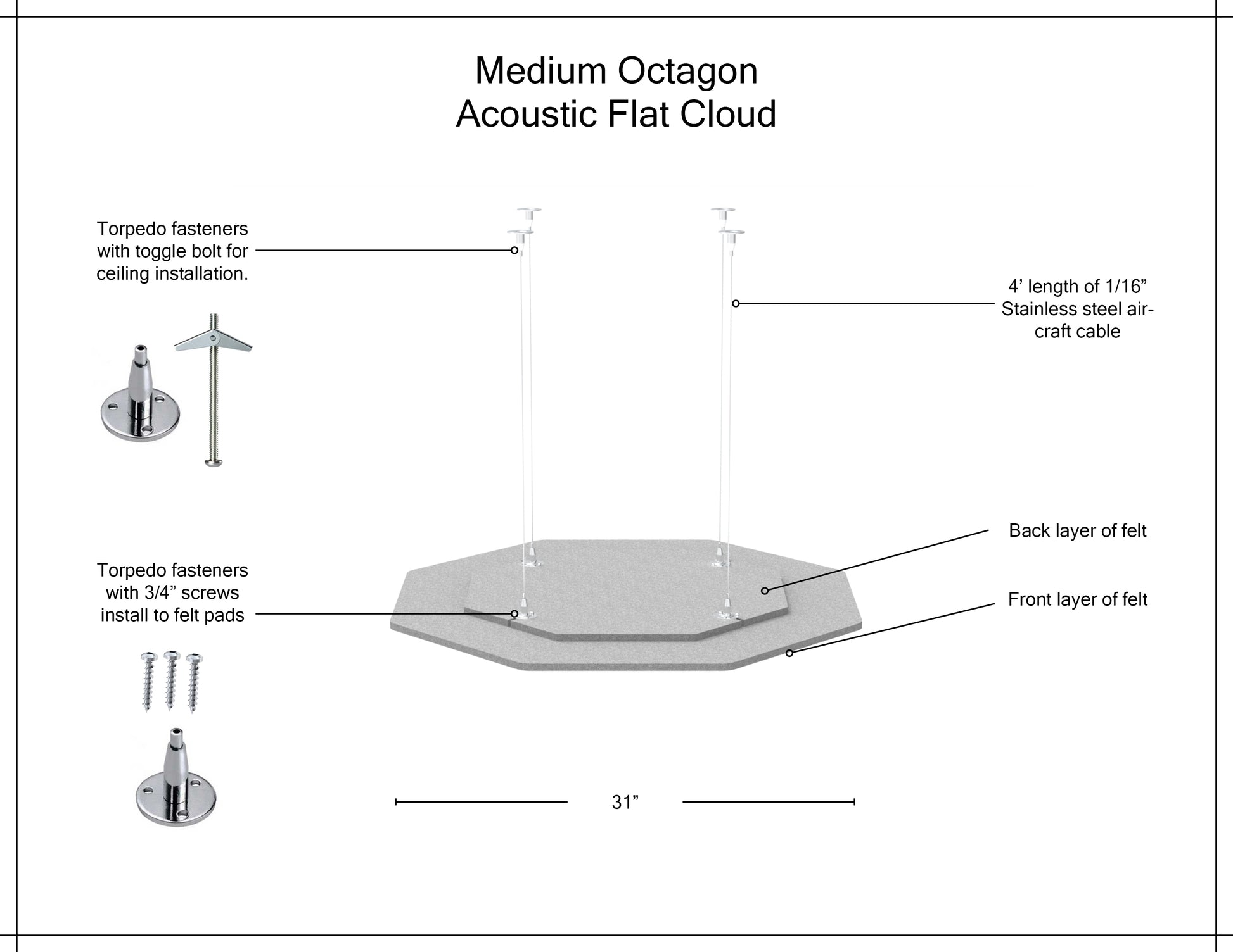 Medium Octagon Acoustic Flat Cloud