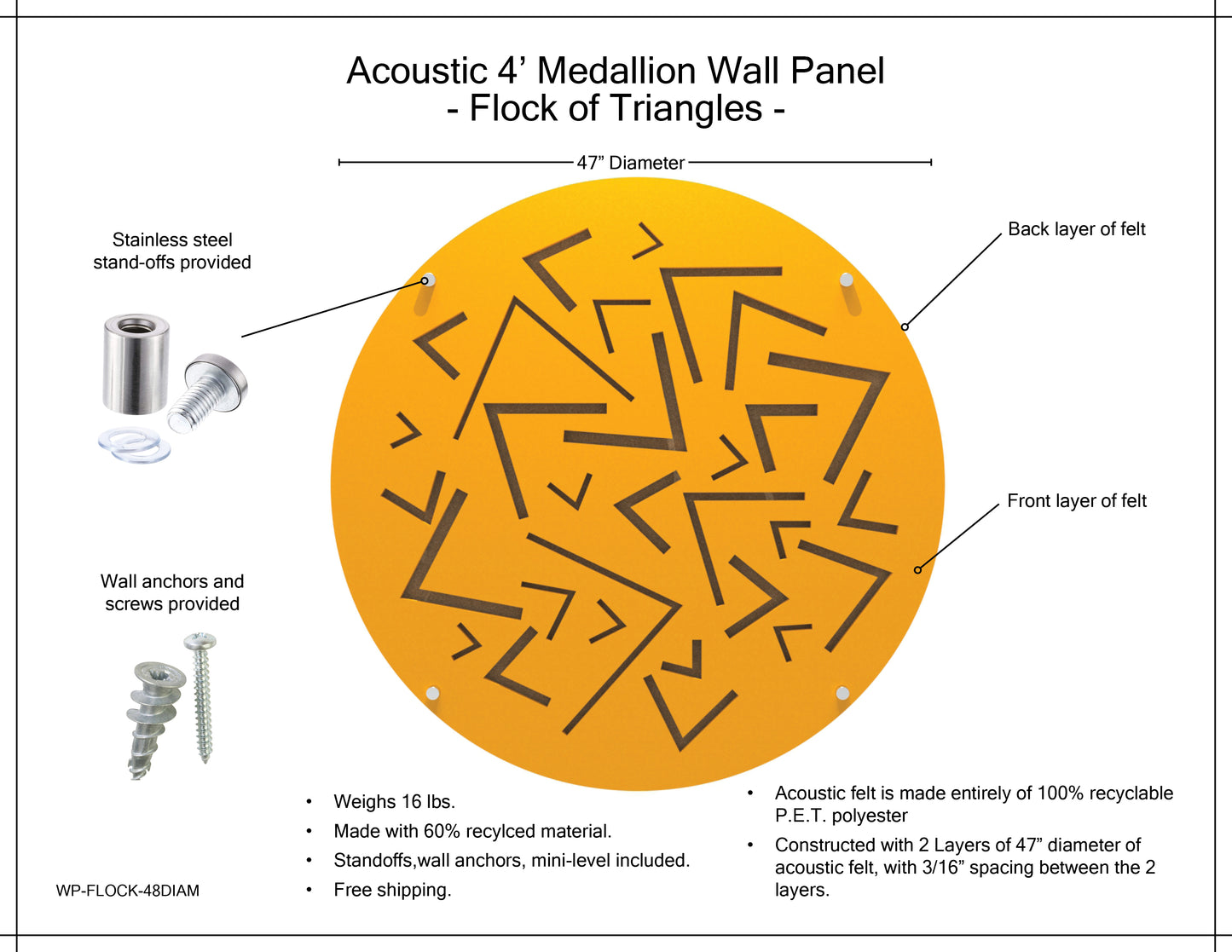 Medallion Acoustic Wall Panel - Flock of Triangles