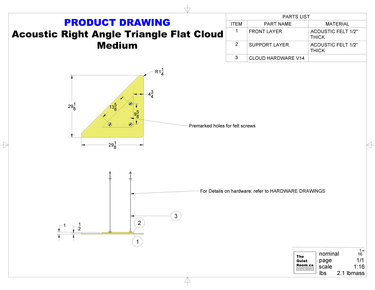 Acoustic Flat Cloud - Medium Right Angle Triangle