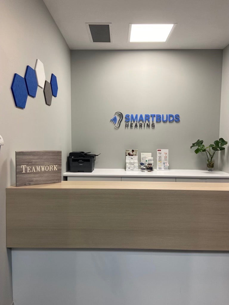 Acoustic Felt Hexagon Wall Tiles for SmartBuds Hearing Company Logo