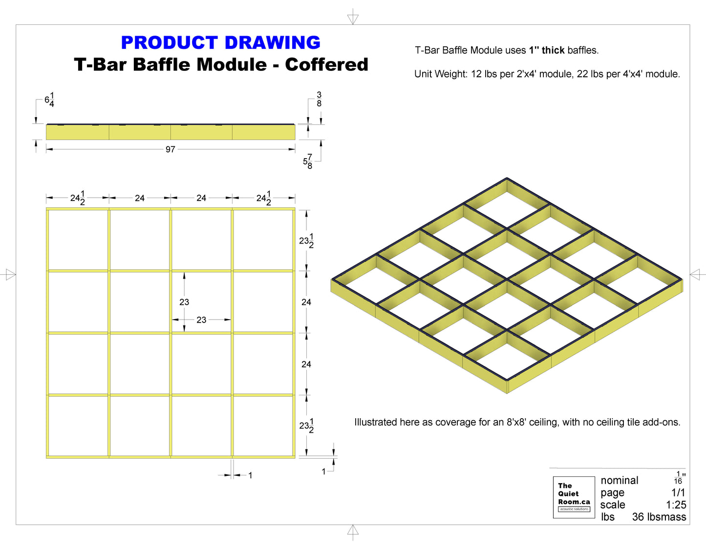 Acoustic T-Bar Single Baffle - Coffered Module