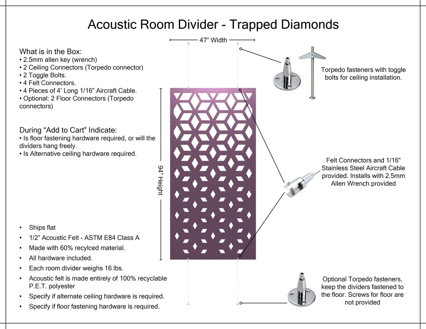 4x8 Acoustic Room Divider - Trapped Diamonds