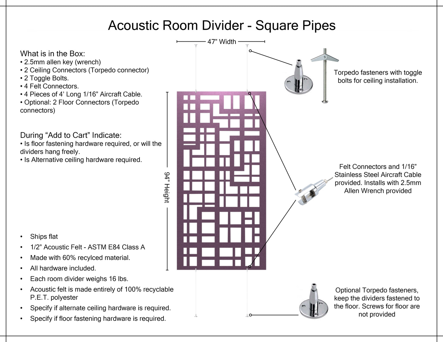 4x8 Acoustic Room Divider - Square Pipes