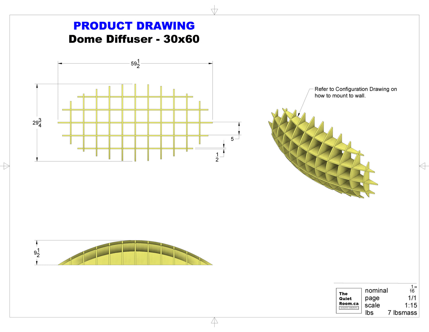 Acoustic 3D Wall Panel - Dome Diffuser 60"x30"