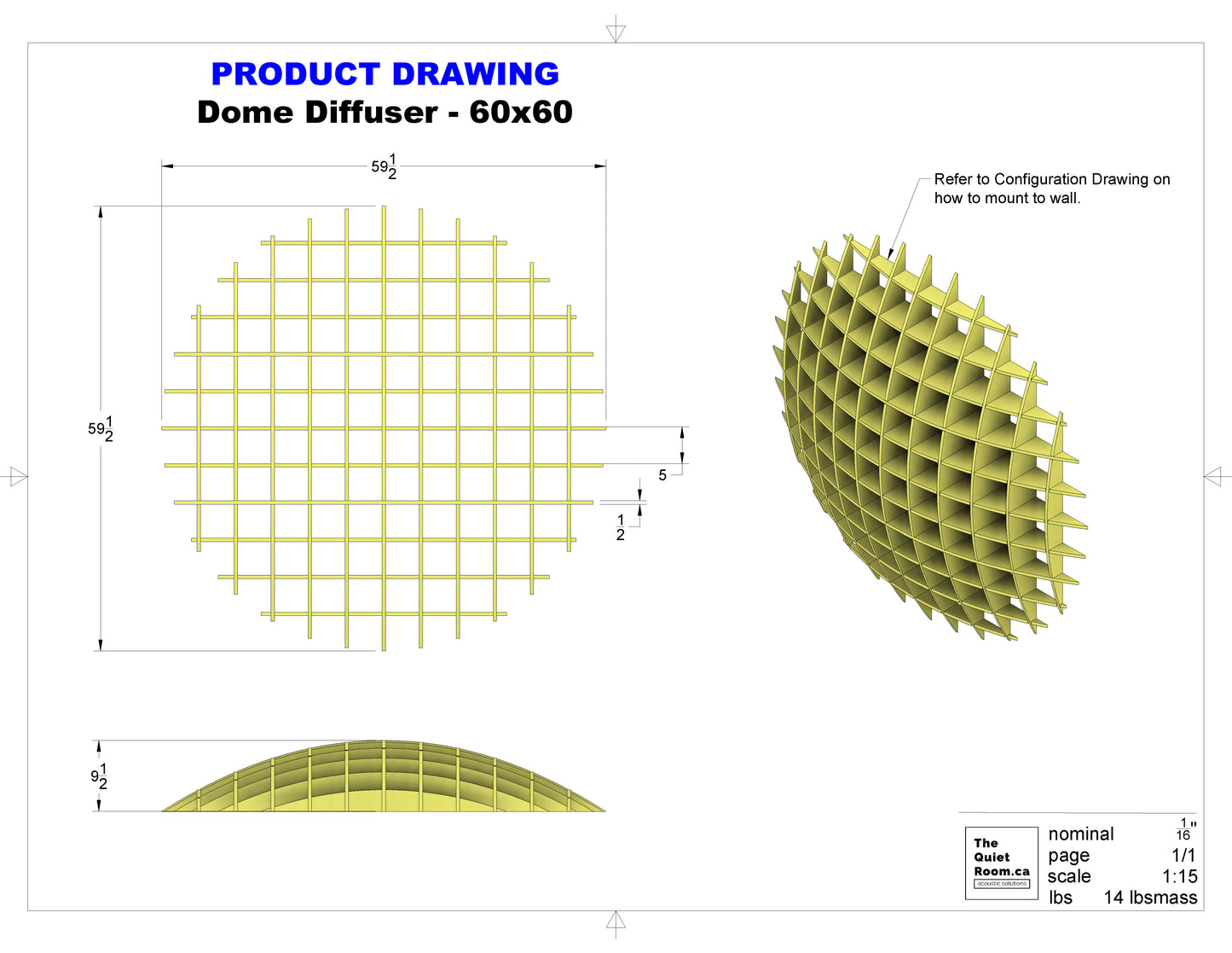 Acoustic 3D Wall Panel - Dome Diffuser 60"x60"
