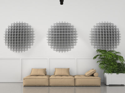 Acoustic felt 3d wall panels - dome diffuser 60"x60"x10" - room view render