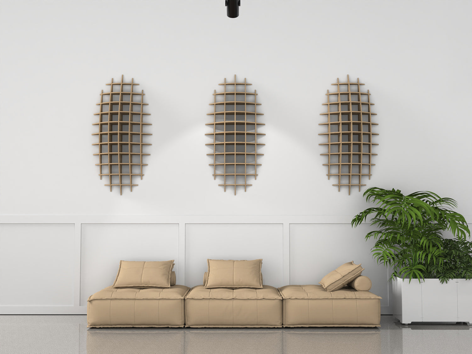Acoustic felt 3d wall panels - dome diffuser 60"x30"x10" - room view render