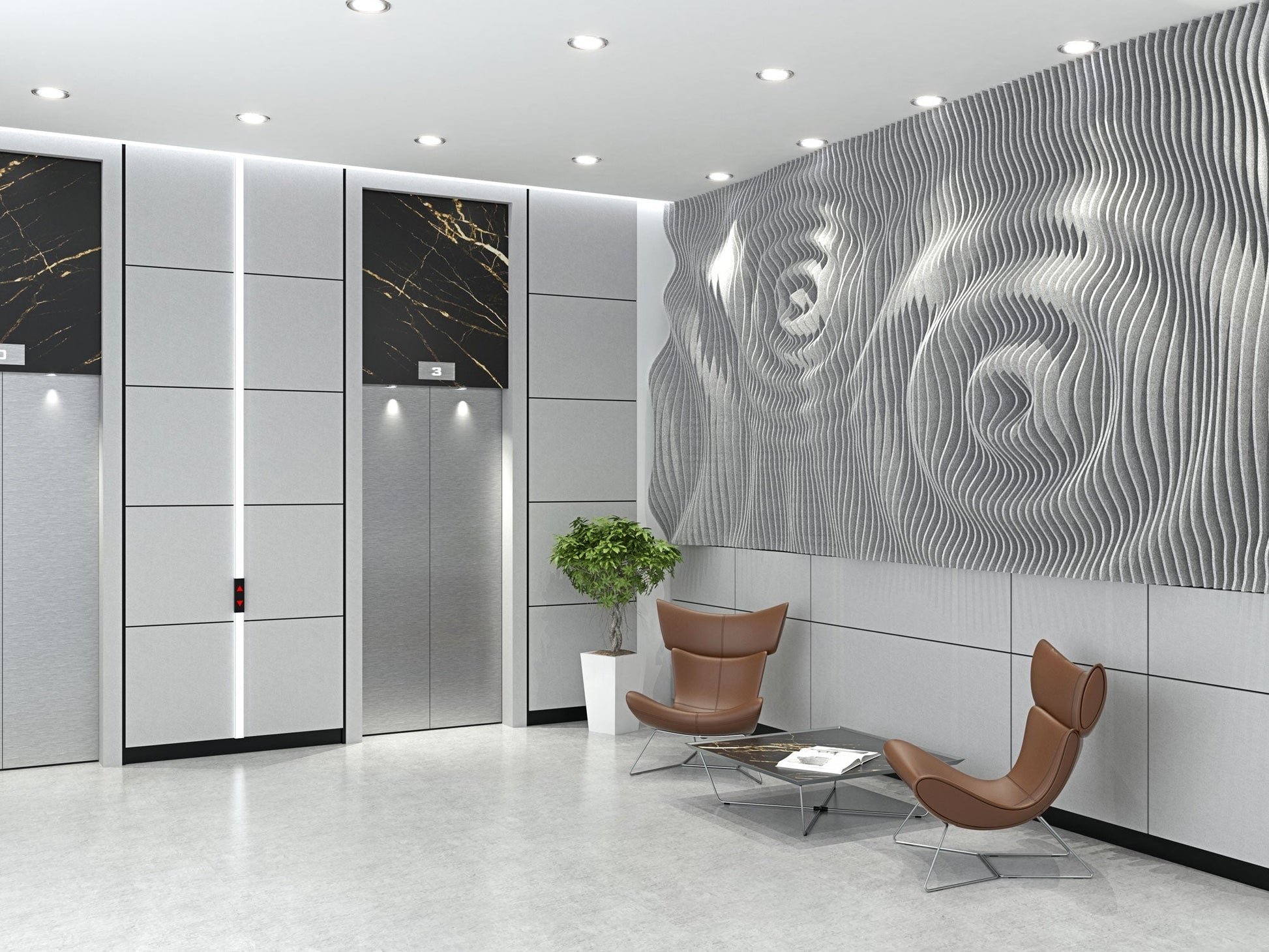 Acoustic felt 3d wall panels - parametric wall - room view render