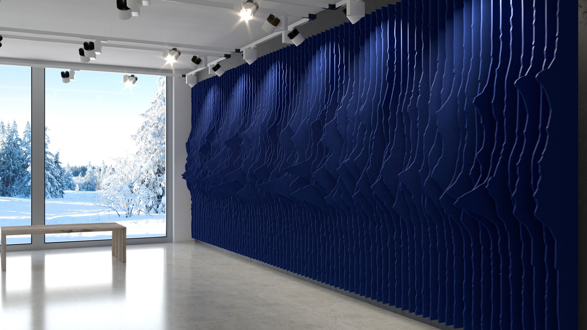 Acoustic felt 3d wall panels - pulsar - room view render