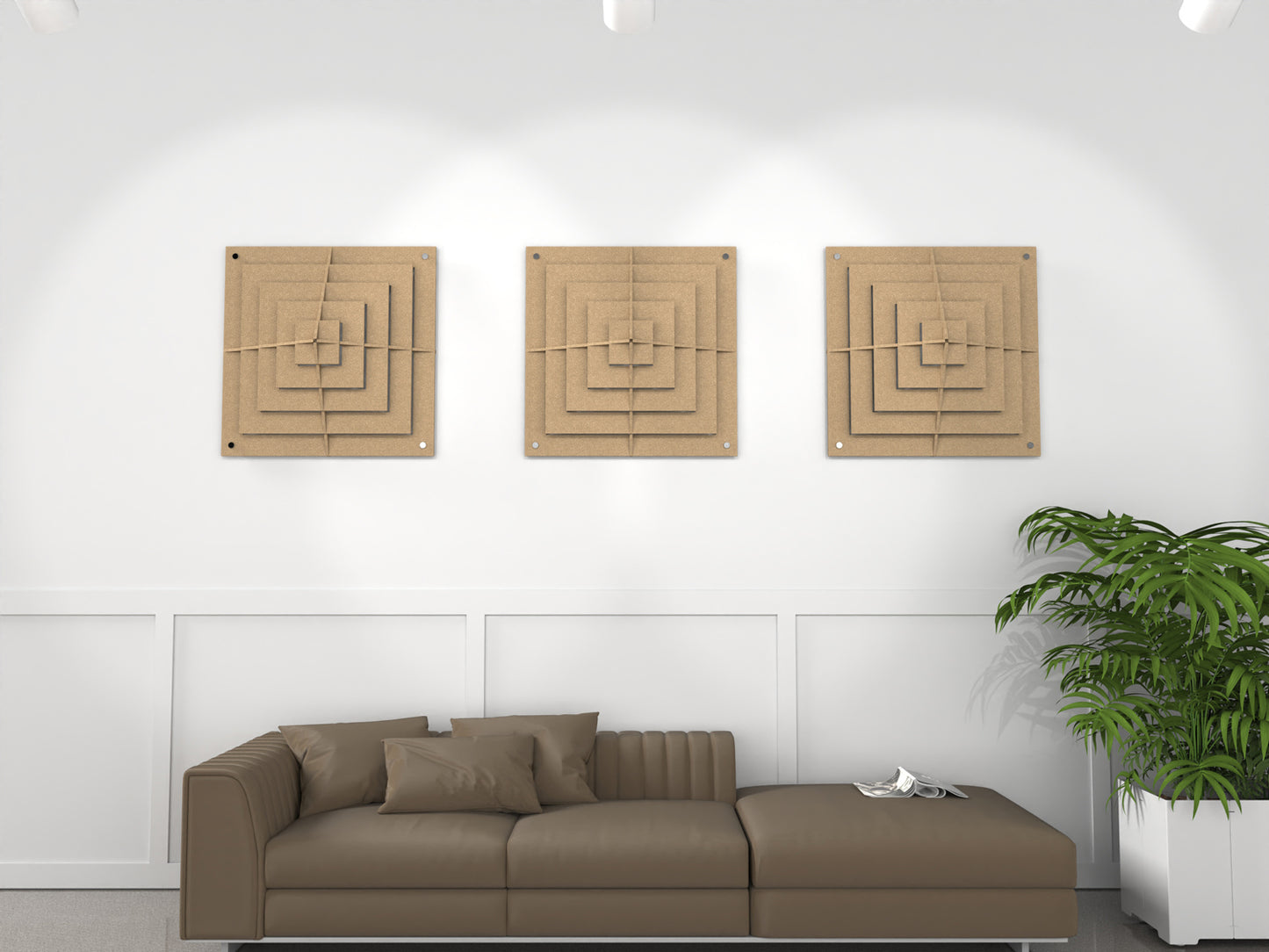 Acoustic felt 3d wall panels - square diffuser - room view render