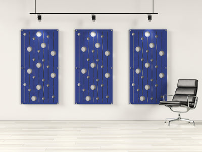 Acoustic felt wall panels with standoffs - 4x8 - Descending Circles - room view render