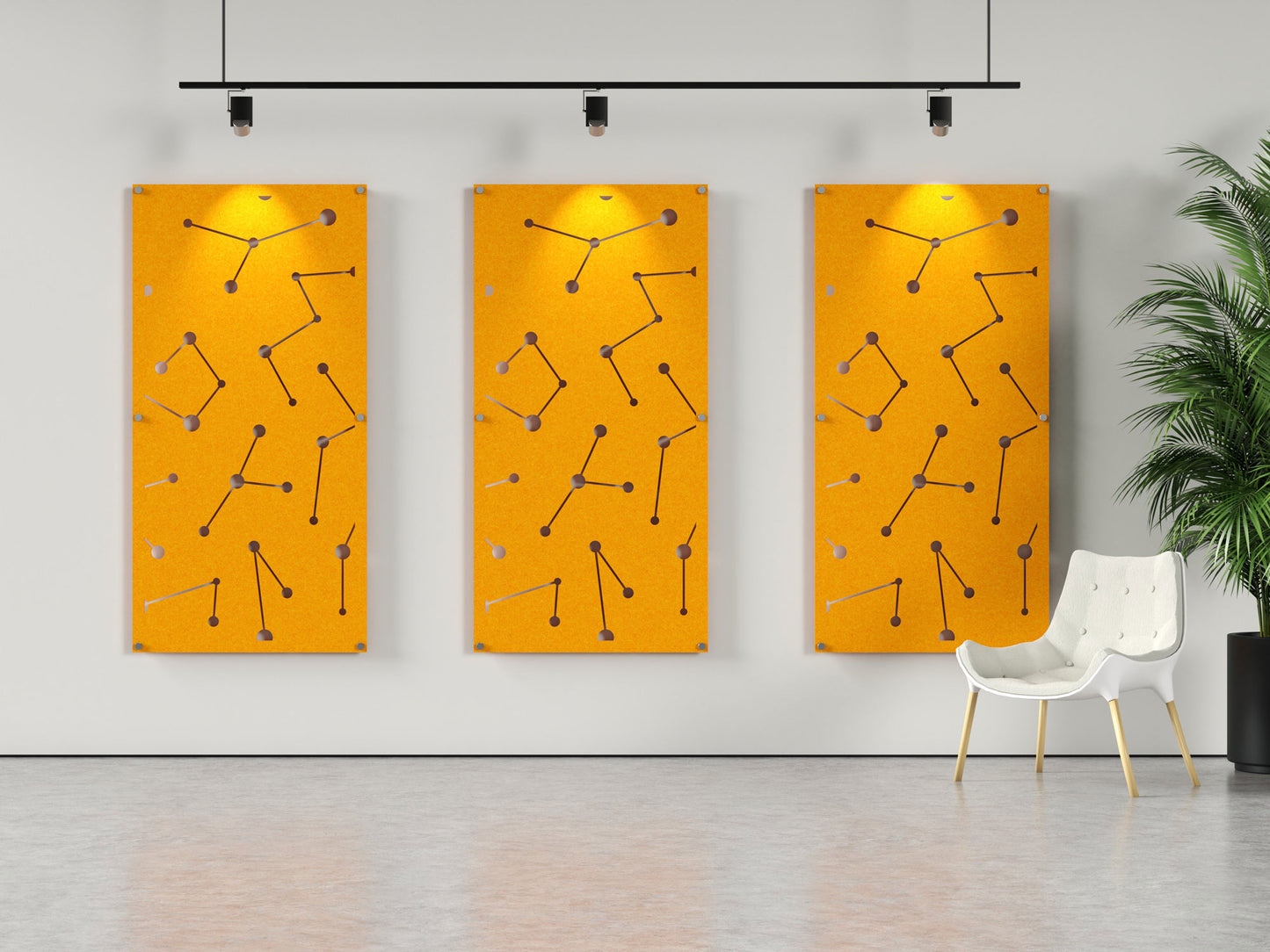 Acoustic felt wall panels with standoffs - 4x8 - Light Nodes - room view render