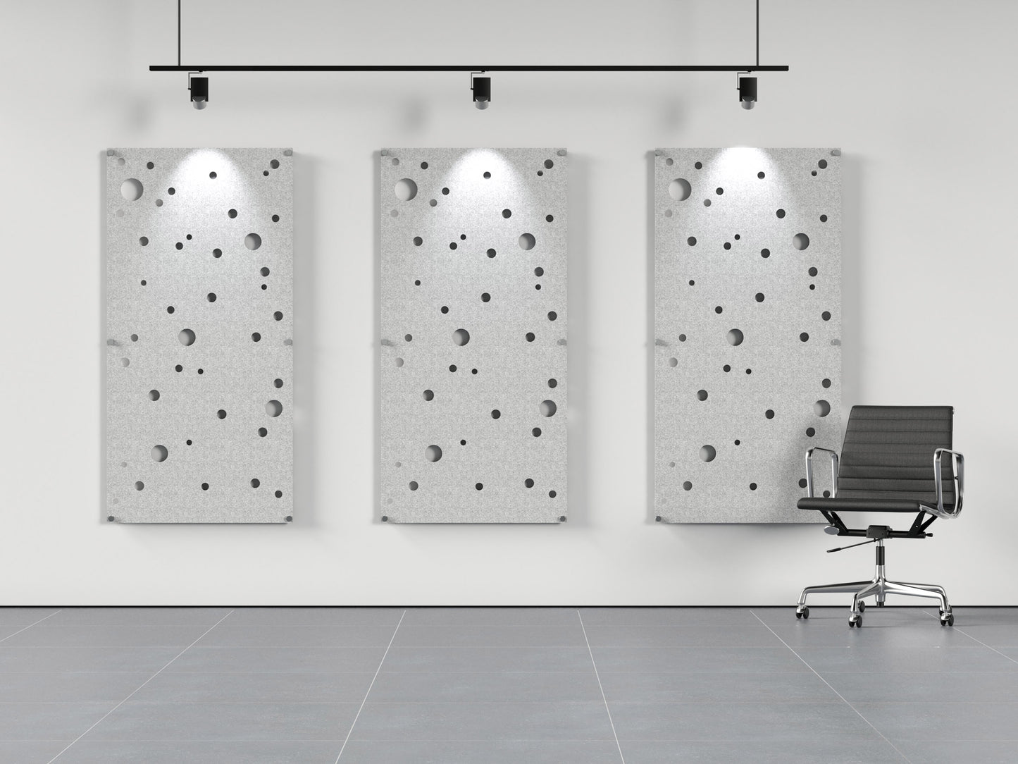 Acoustic felt wall panels with standoffs - 4x8 - Orbs - room view render
