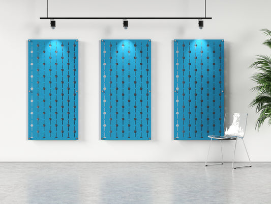 Acoustic felt wall panels with standoffs - 4x8 - Racing Dots - room view render