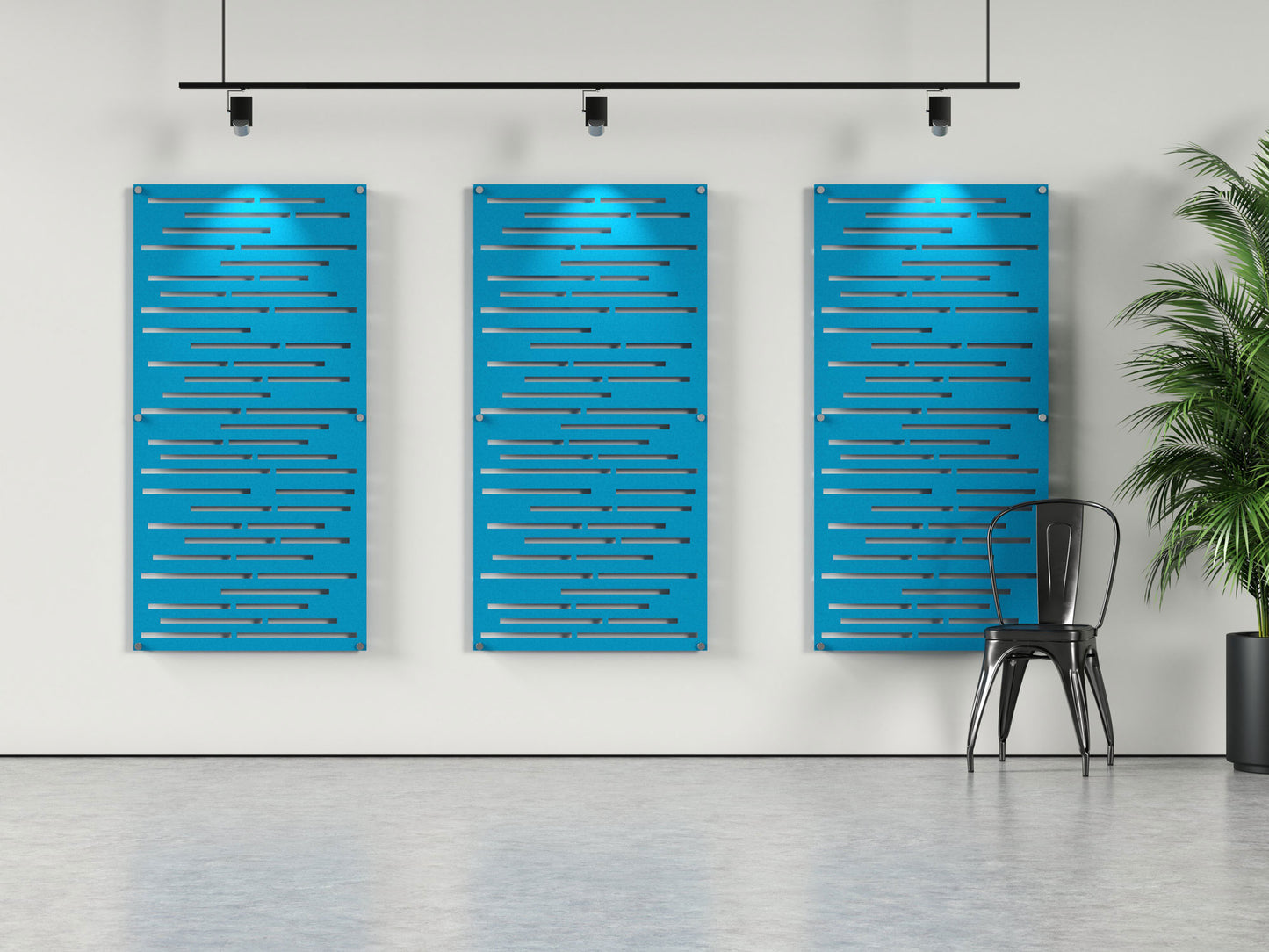 Acoustic felt wall panels with standoffs - 4x8 - Slats - room view render