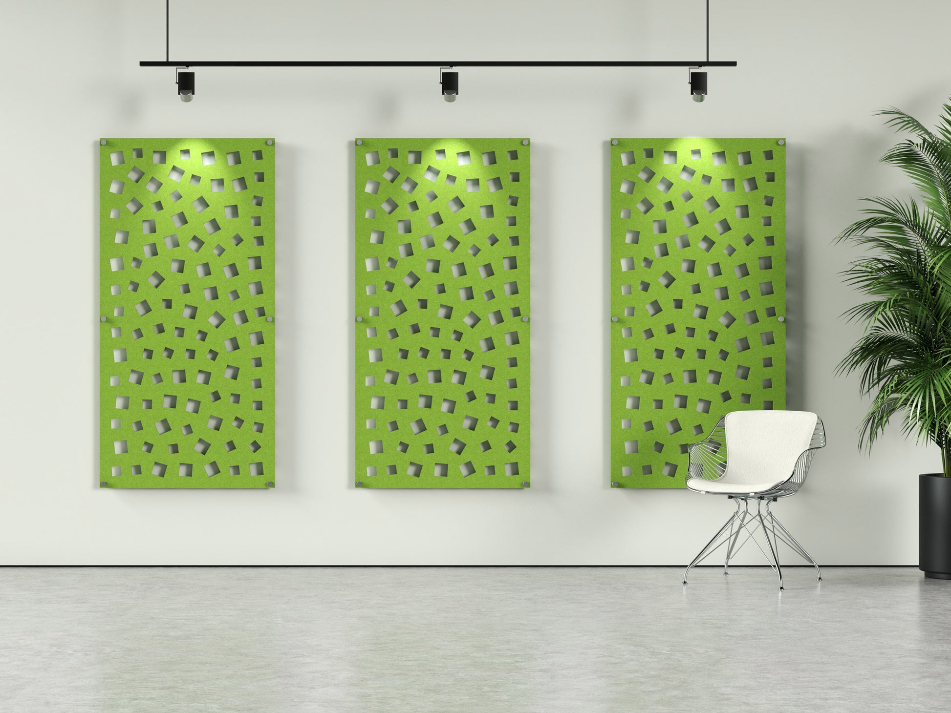 Acoustic felt wall panels with standoffs - 4x8 - Squares - room view render