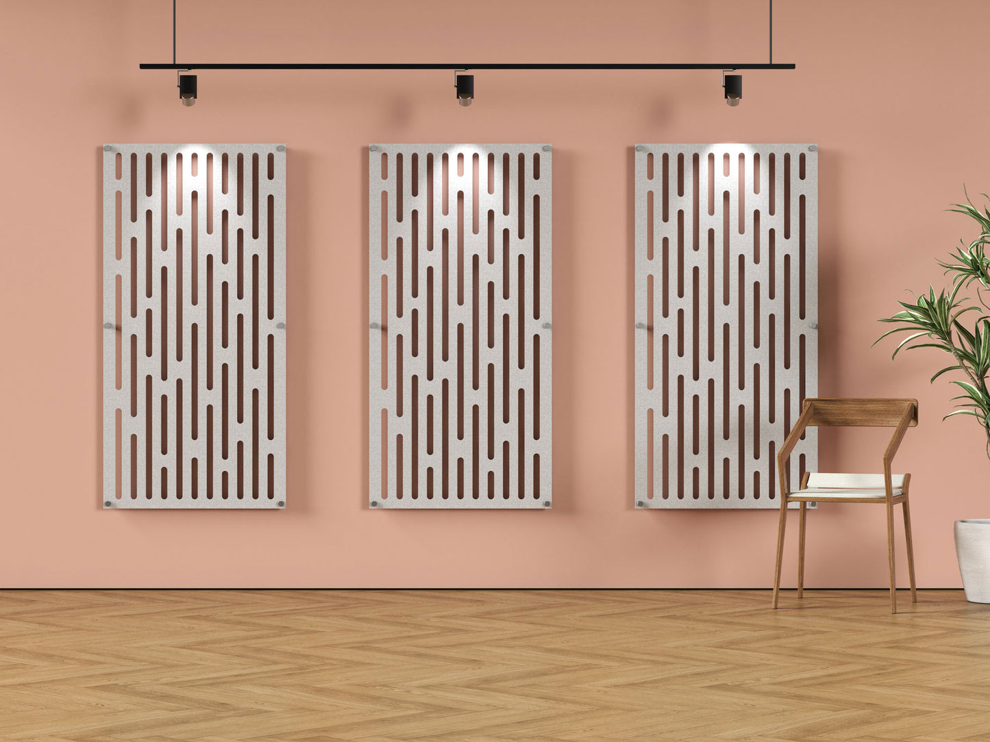 Acoustic felt wall panels with standoffs - 4x8 - Vintage Grid - room view render