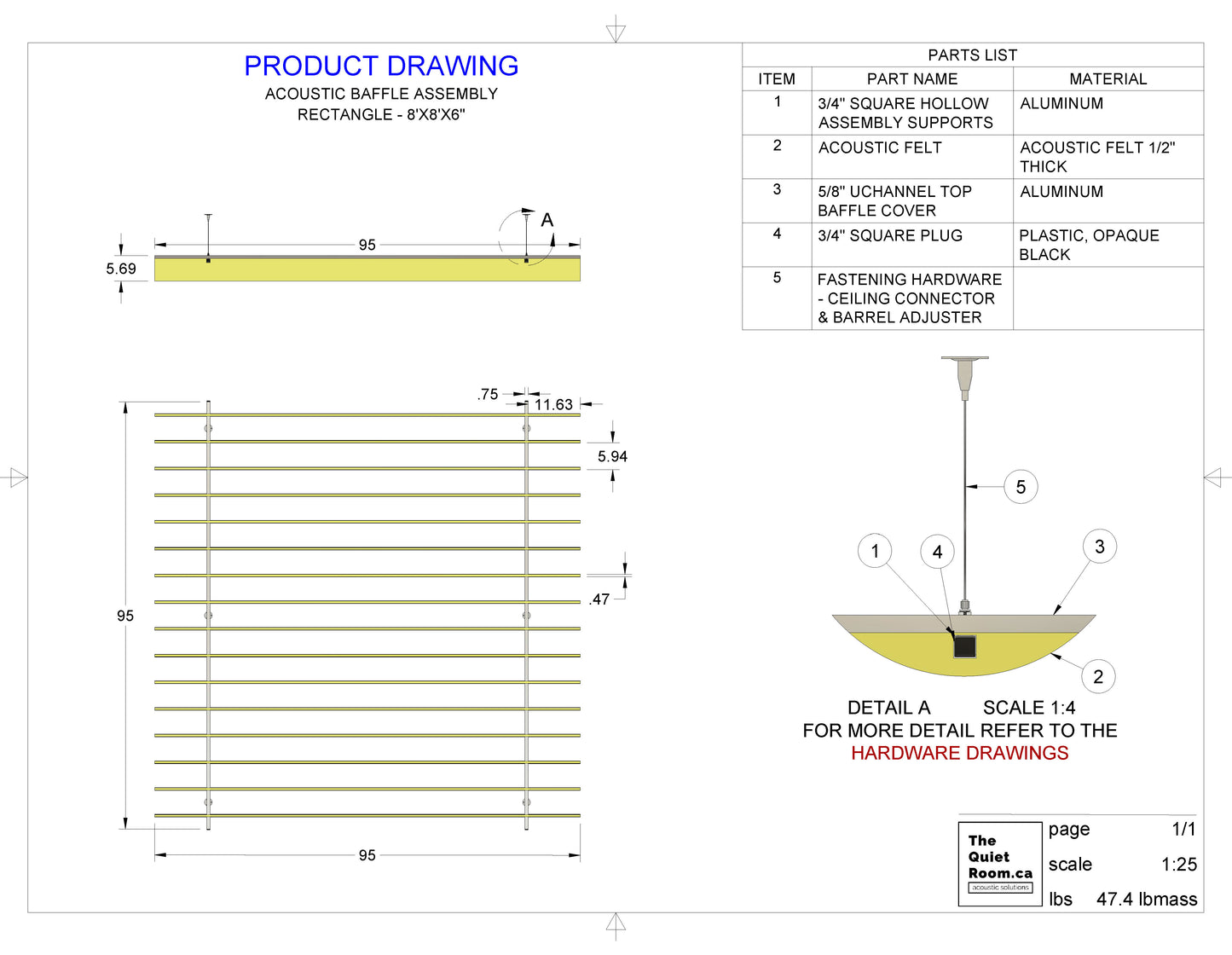 Acoustic-Ceiling- Baffle-Assembly-Rectangle-Drawing-8X8X6