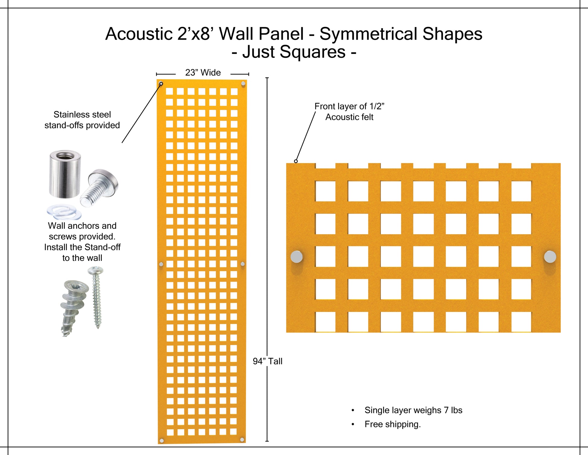 Acoustic Wall Panel 2x8 Just Squares
