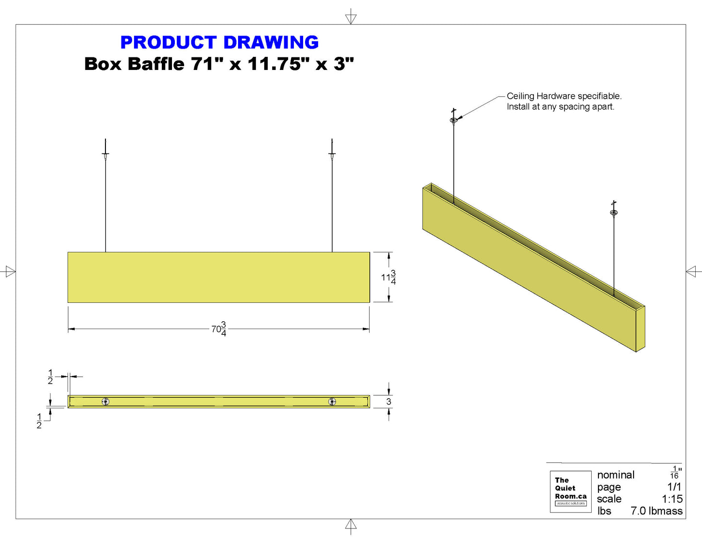 Acoustic Box Baffle - Medium 71" x 11.75" x 3"