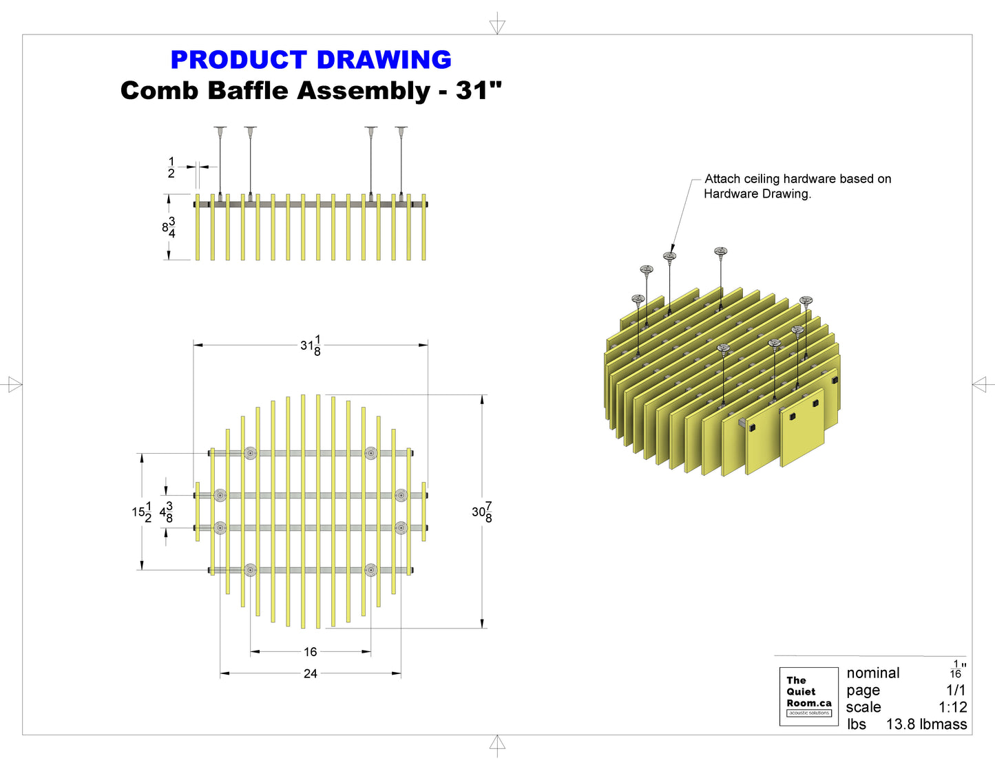Acoustic Comb Baffle Assembly 31"