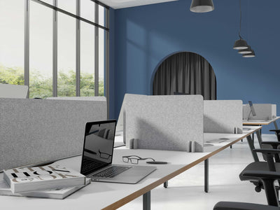 Acoustic felt desk dividers - felt marble color - room view render