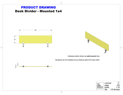 Acoustic Desk Divider - Mounted 1x4