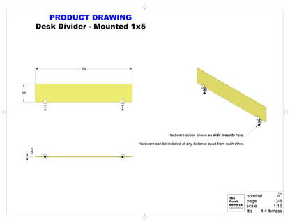 Acoustic Desk Divider - Mounted 1x5