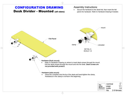 Acoustic Desk Divider - Mounted 2x5