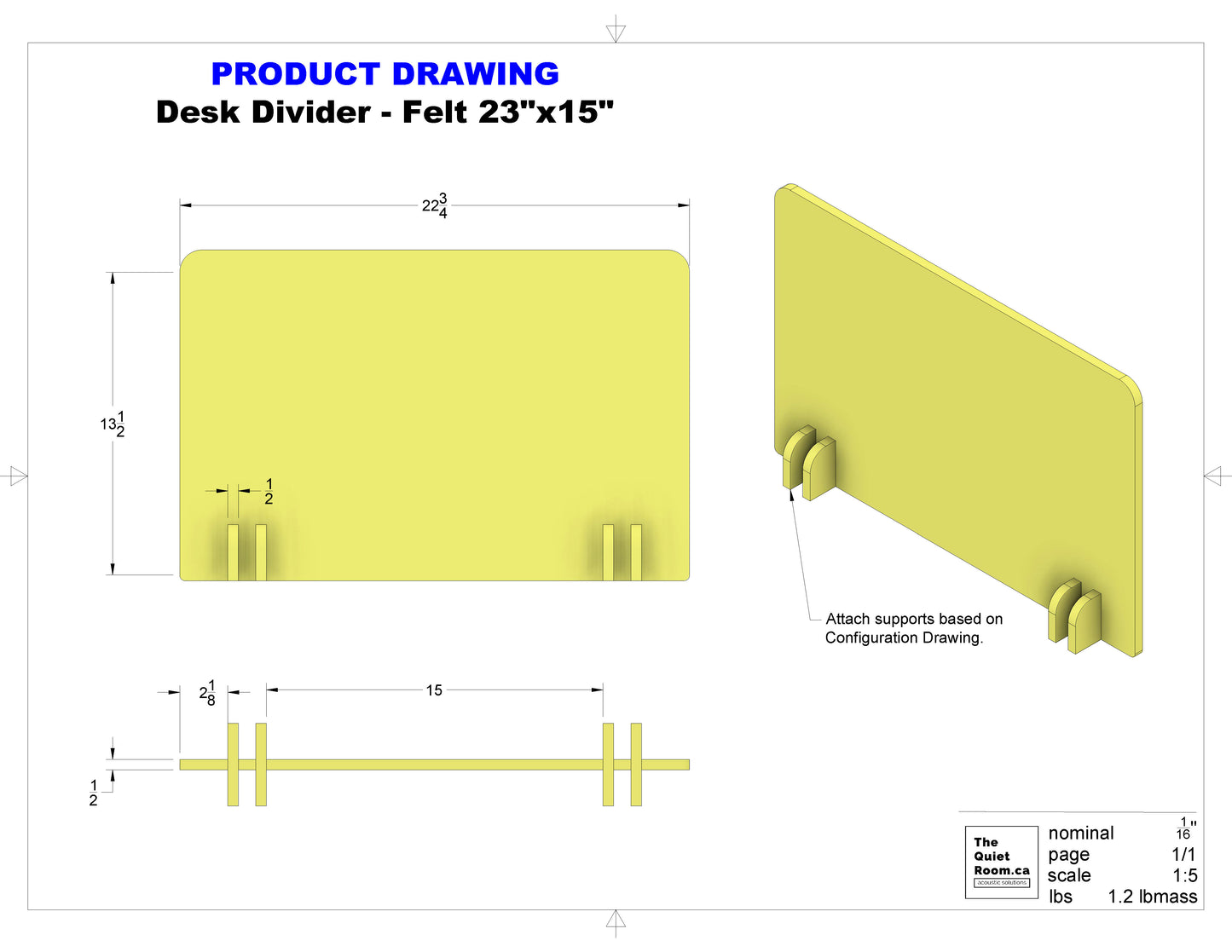 Acoustic Desk Divider - Felt 23"x15"