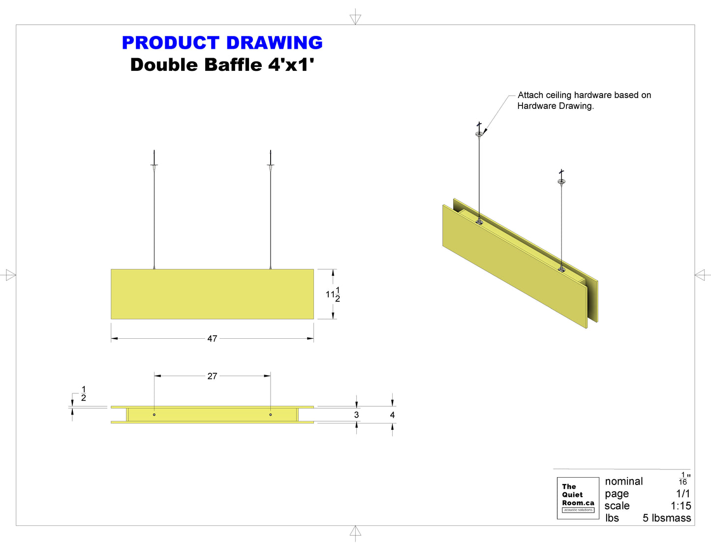Acoustic Double Baffle 4' Long