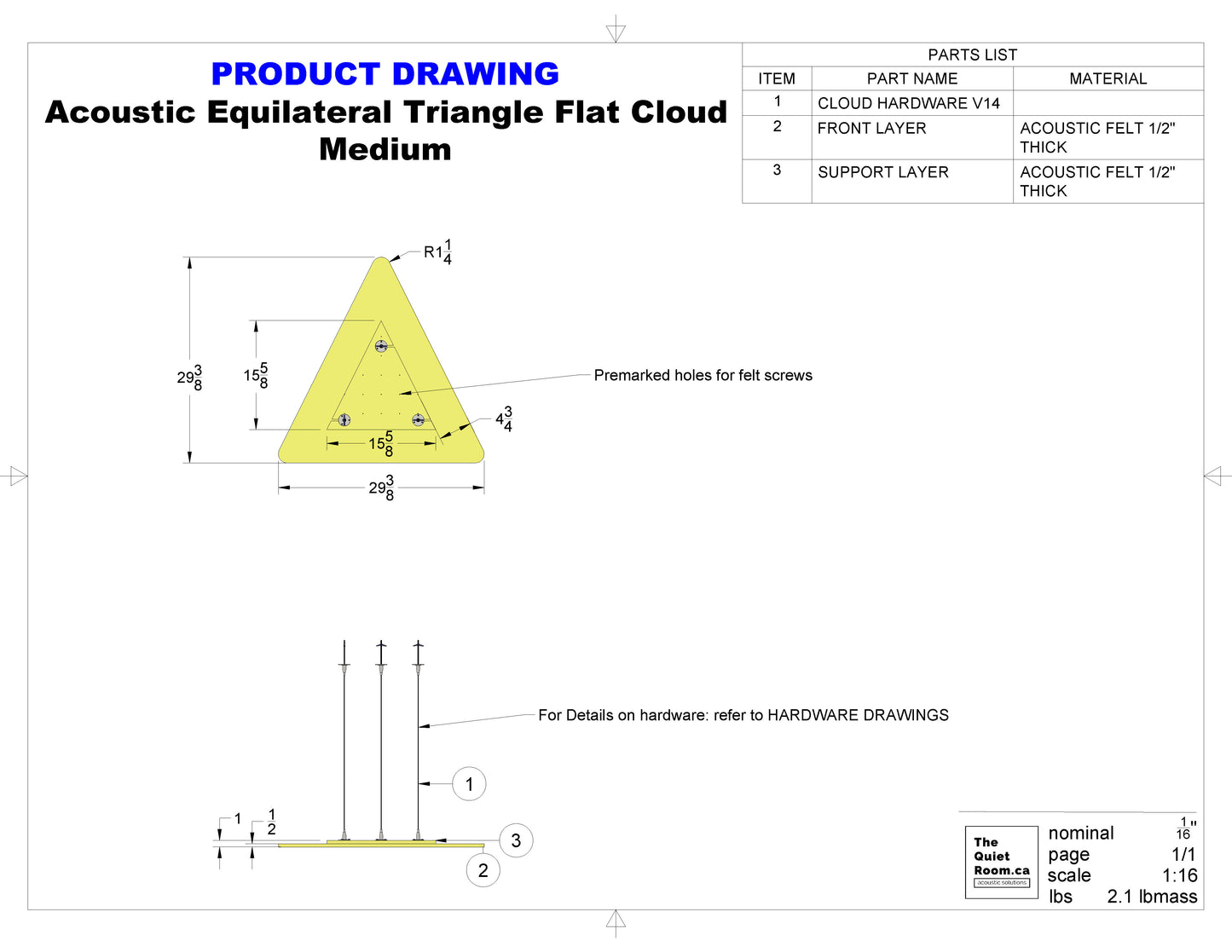 Acoustic Flat Cloud - Medium Equilateral Triangle