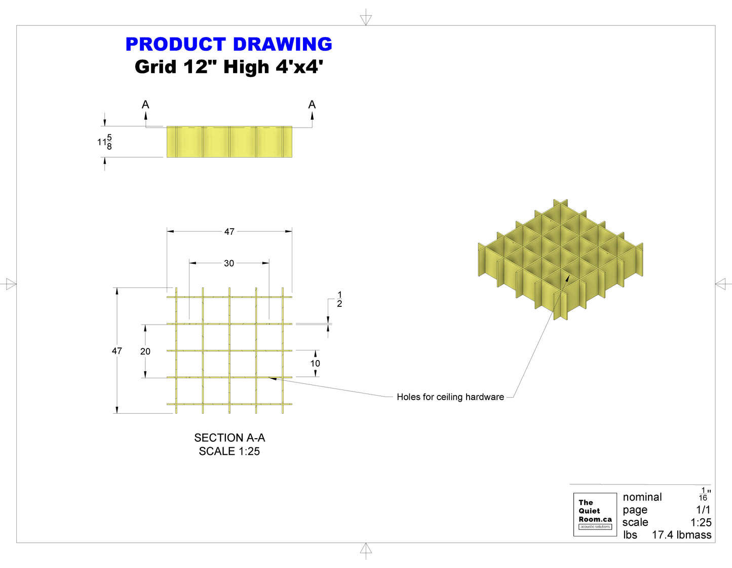 Acoustic Grid 12" High x 4'x4'