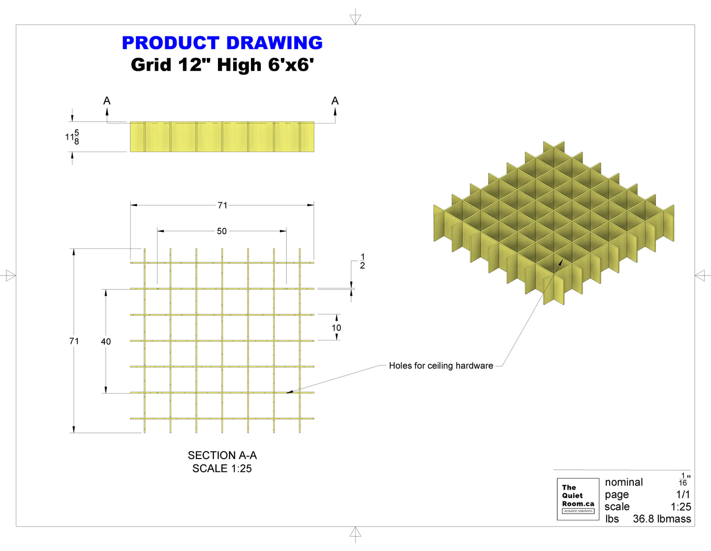 Acoustic Grid 12" High x 6'x6'