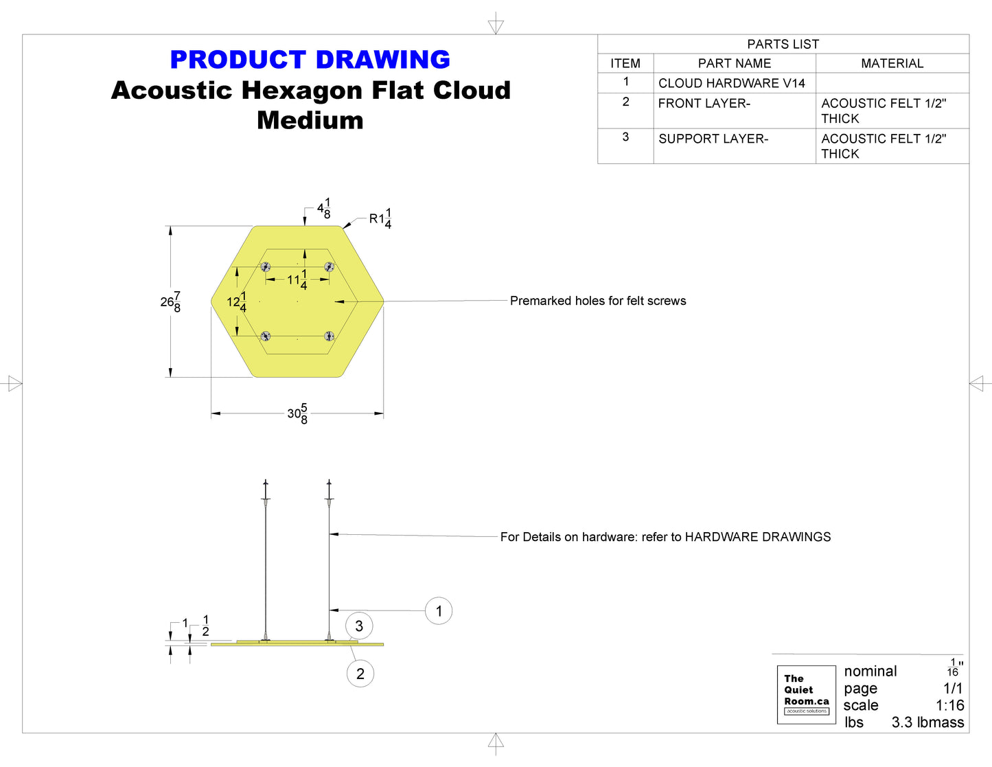 Acoustic Flat Cloud - Medium Hexagon