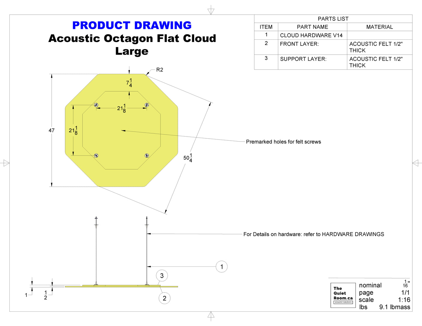 Acoustic Flat Cloud - Large Octagon