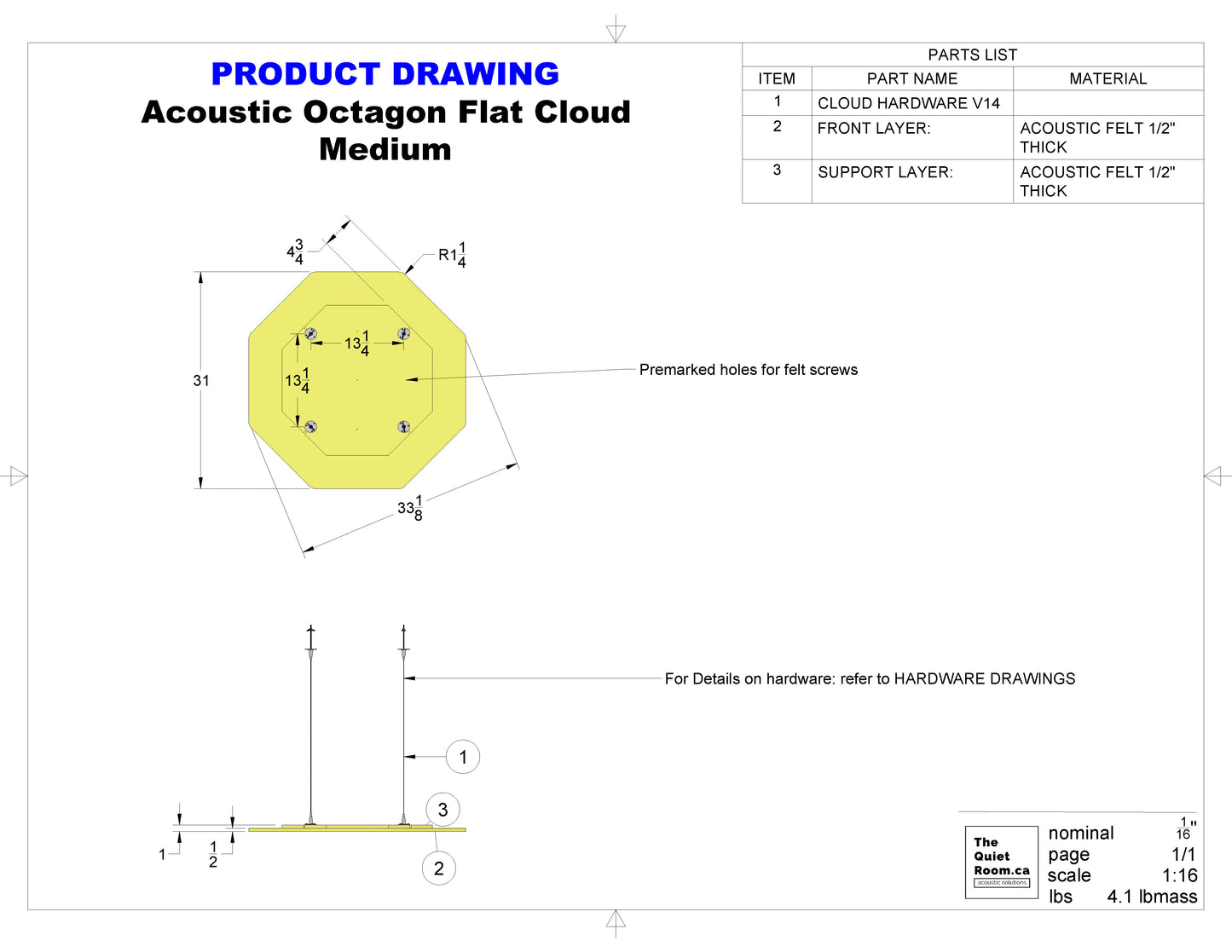 Acoustic Flat Cloud - Medium Octagon