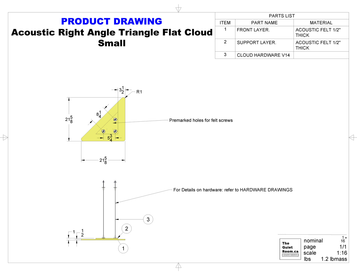 Acoustic Flat Cloud - Small Right Angle Triangle