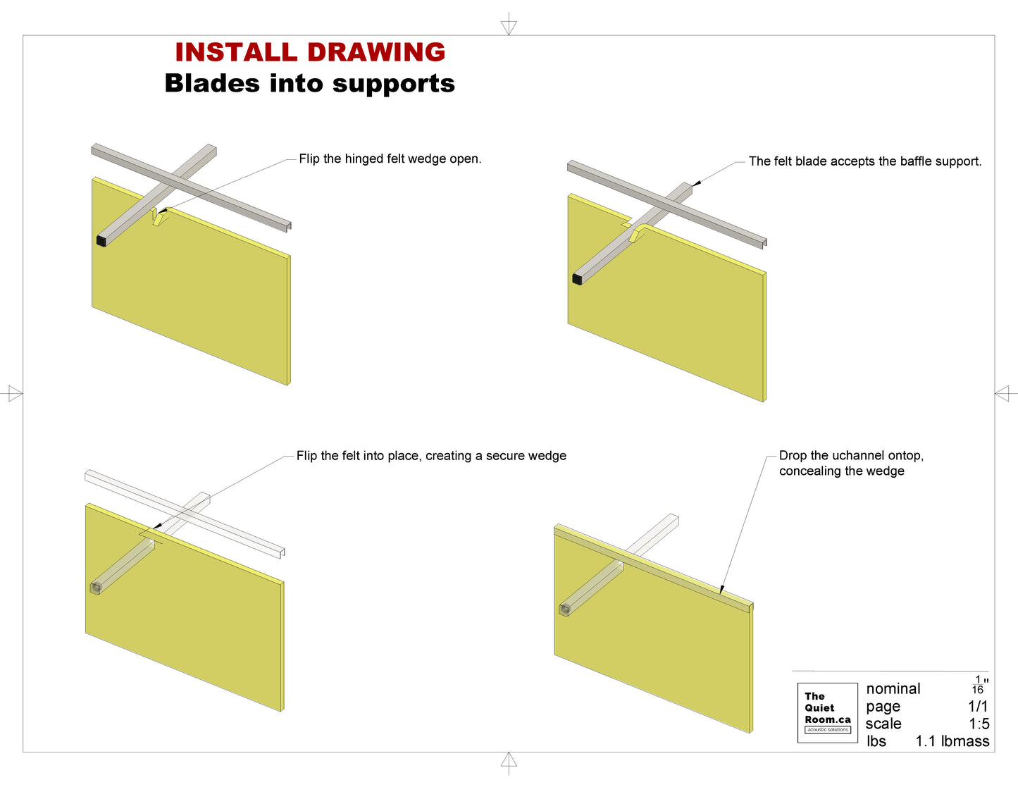 Acoustic Slanted Baffle Assembly 6" High x 8'x8'