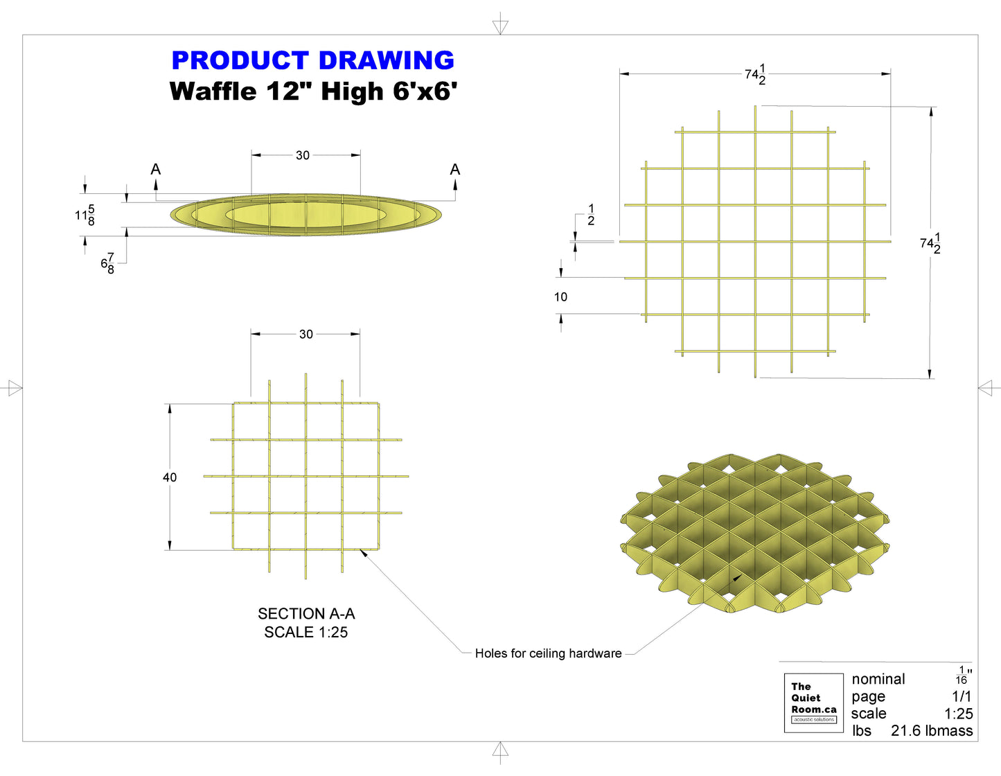 Acoustic Waffle Cloud 12" High x 6'x6'